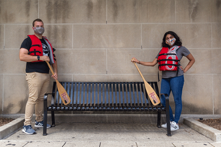two students wearing masks doing a service activity at IUPUI